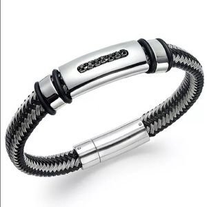 Men's Black Diamond Bracelet in Nylon and Stainless Steel (1/10 ct. t.w.)